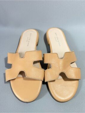 Patricia Green Hallie Tan H-Cutout Flat Slide Sandals